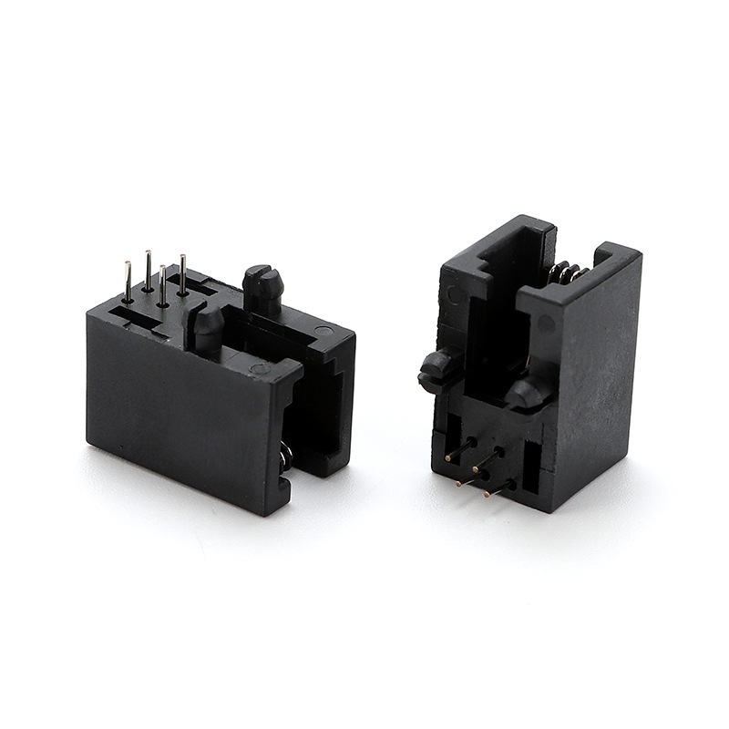 4-Pin Connector Network Plug-In Interface Vertical Network Port Rj11 53A 4P4C Flat Mouth Black