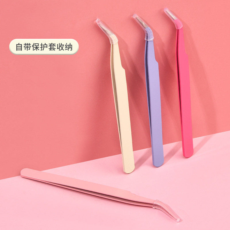 Factory Ready-Made False Eyelash Tweezers, Eyelash Artist Grafting Eyelash Curler, Macaron Color Elbow Clip Tool