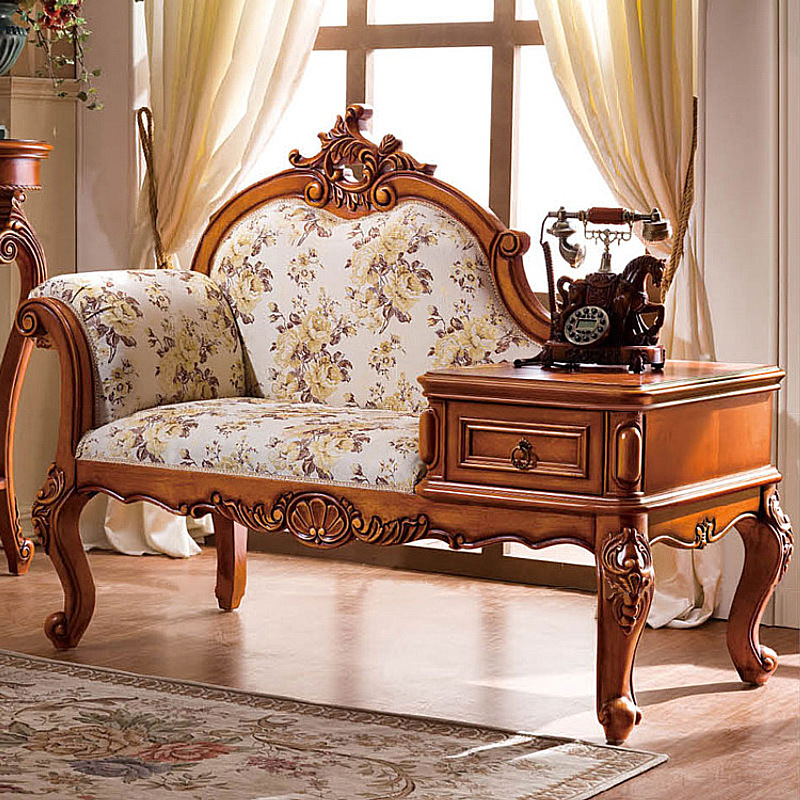 American Style Retro Solid Wood Telephone Chair Leisure Chair European Style Bedroom Balcony Chaise Lazy Chair Decorative Recliner Single Person