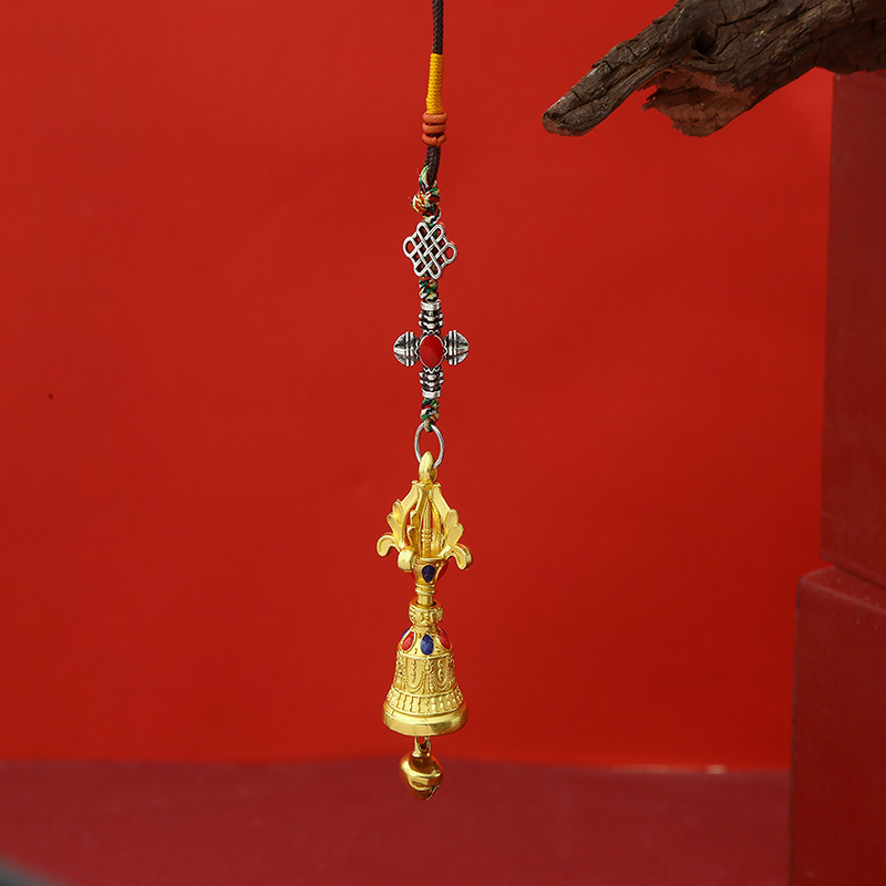 New Xizang-Style Alloy Two-Tone Vajra Bell and Vajra Rope Pendant with Six-Syllable Mantra, Dual-Use Creative Ornament for Car and Bag