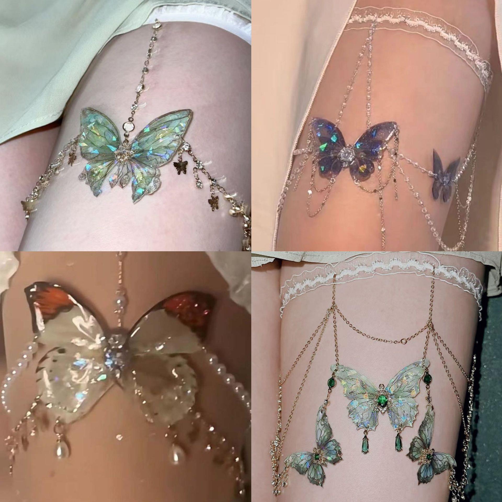 Super Fairy Lace Butterfly Tassel Leg Chain for Women Niche Design Leg Ring Forest Style High-Looking Body Chain Sweet and Cool Sexy Style