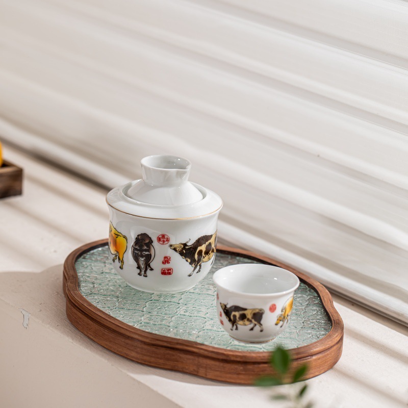 Mutton Jade Porcelain Five Bull Figure Ancient Method Ceramic Wine Warmer 3 Two-Pack Household Professional Wine Ironing Warmer Wine Warmer