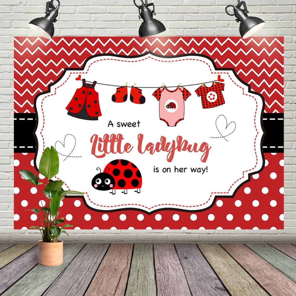 7x5ft Ladybug Baby Party Backdrop One Cute Little Girl Is on the Road Photography Background