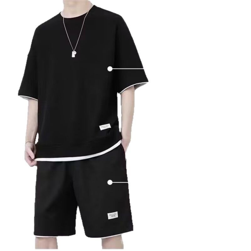 Waffles shorts suit men's summer ice silk short sleeve men's clothing set with handsome fashion brand leisure sportswear