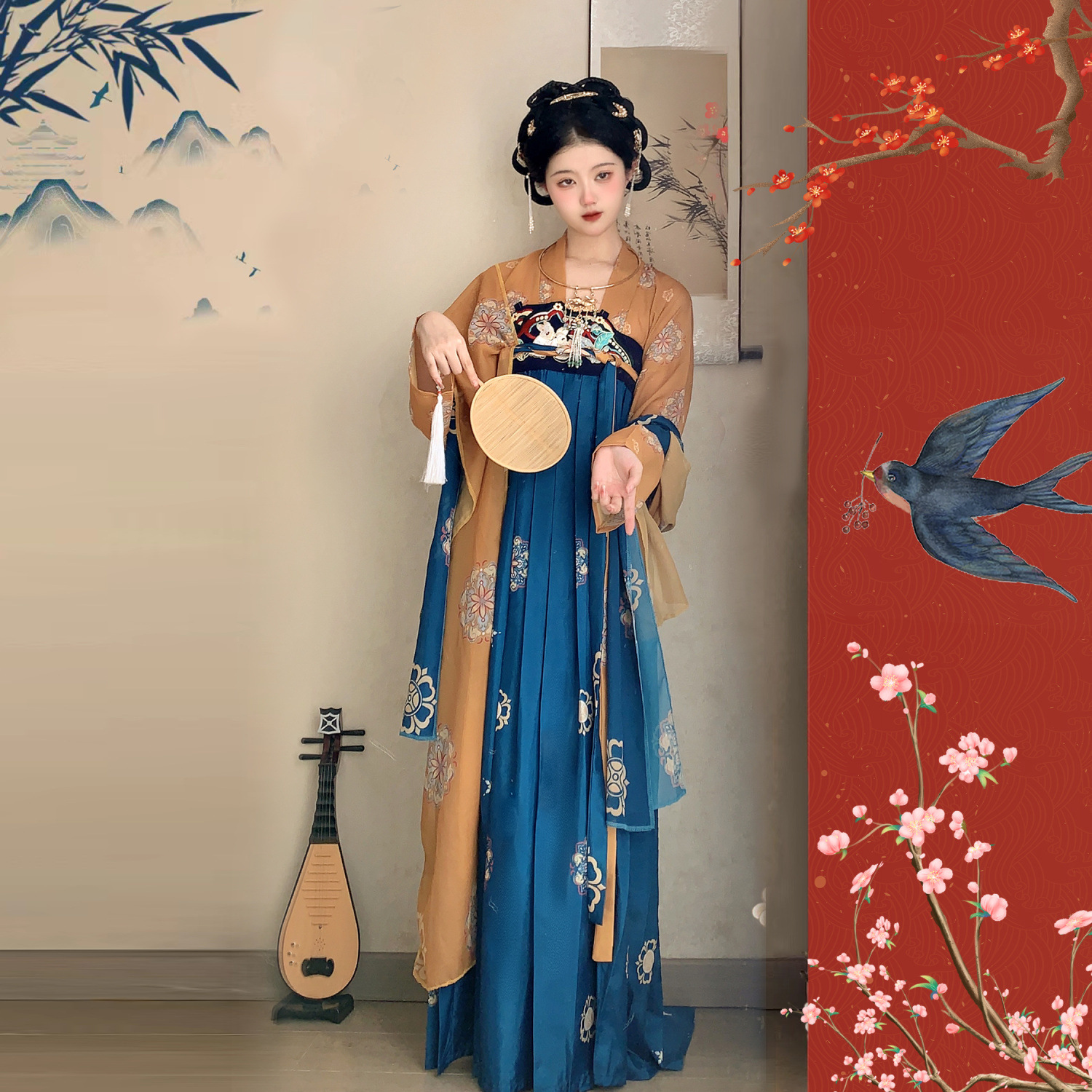 Оригинальный аутентичный ханфу для женщин весенний стиль Тан юбка до груди китайский стиль весенний капустный полный комплект стиль лучшей подруги