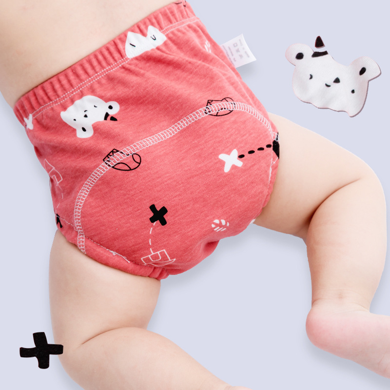 Auman Infant Learning Pants Breathable Training Pants Baby Diaper Pocket Toilet Urine Pants Crotch Waterproof Diaper Pants