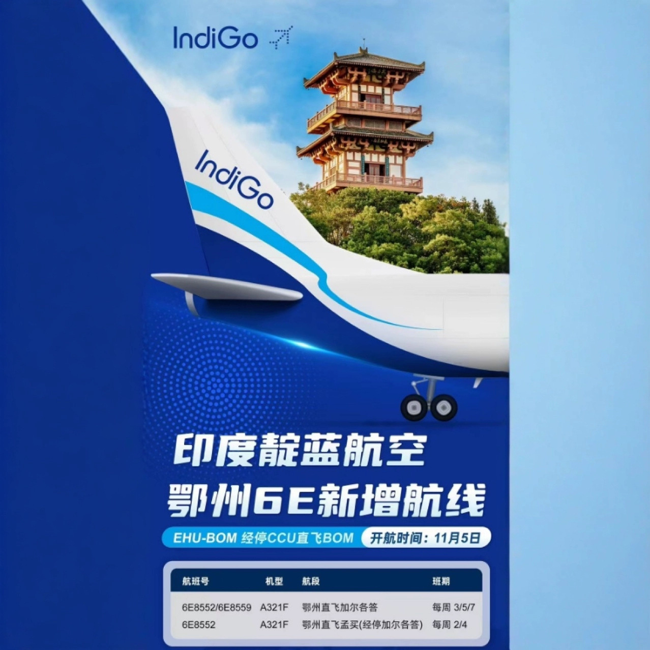 Авиаперевозки из Индии в Эчжоу, агент первого класса Indigo Airlines, номер телефона Wechat 18824186321