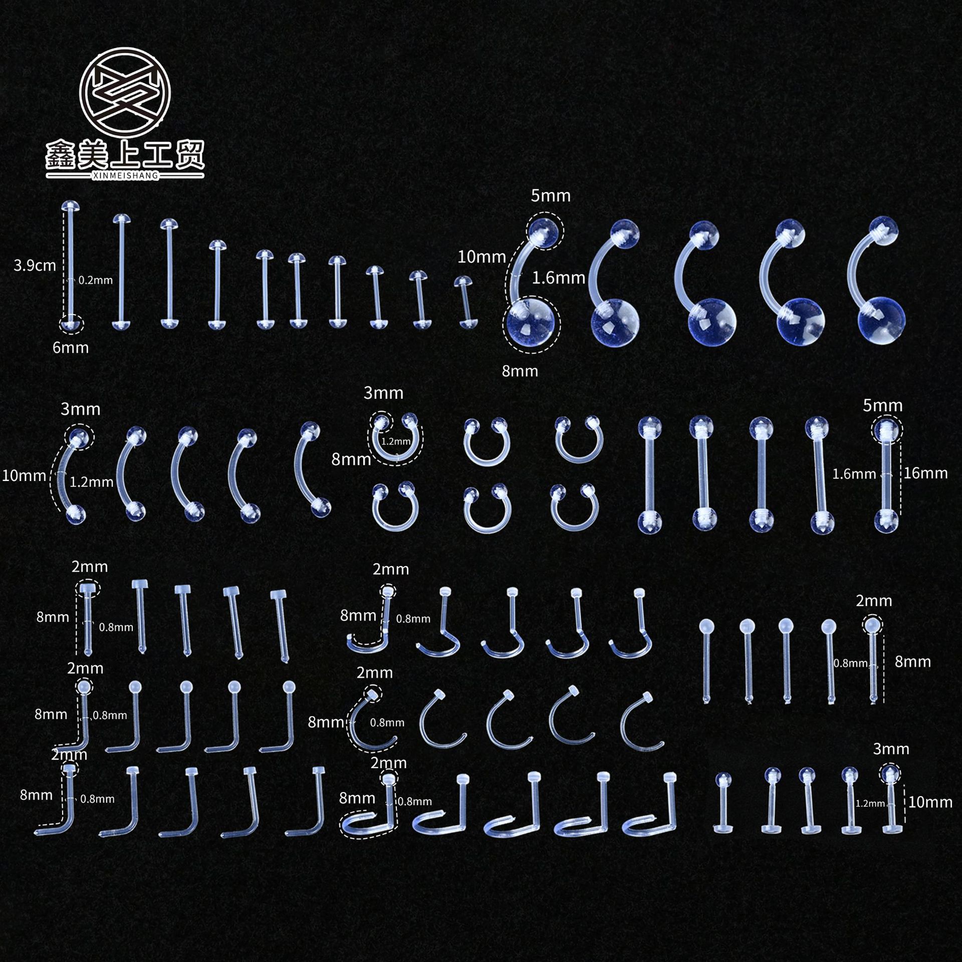 Simple Transparent Piercing Jewelry Various Specifications Shape Fashion Commuter Exaggerated Pure Spice Girl Tongue Nail Ear Bone Nail