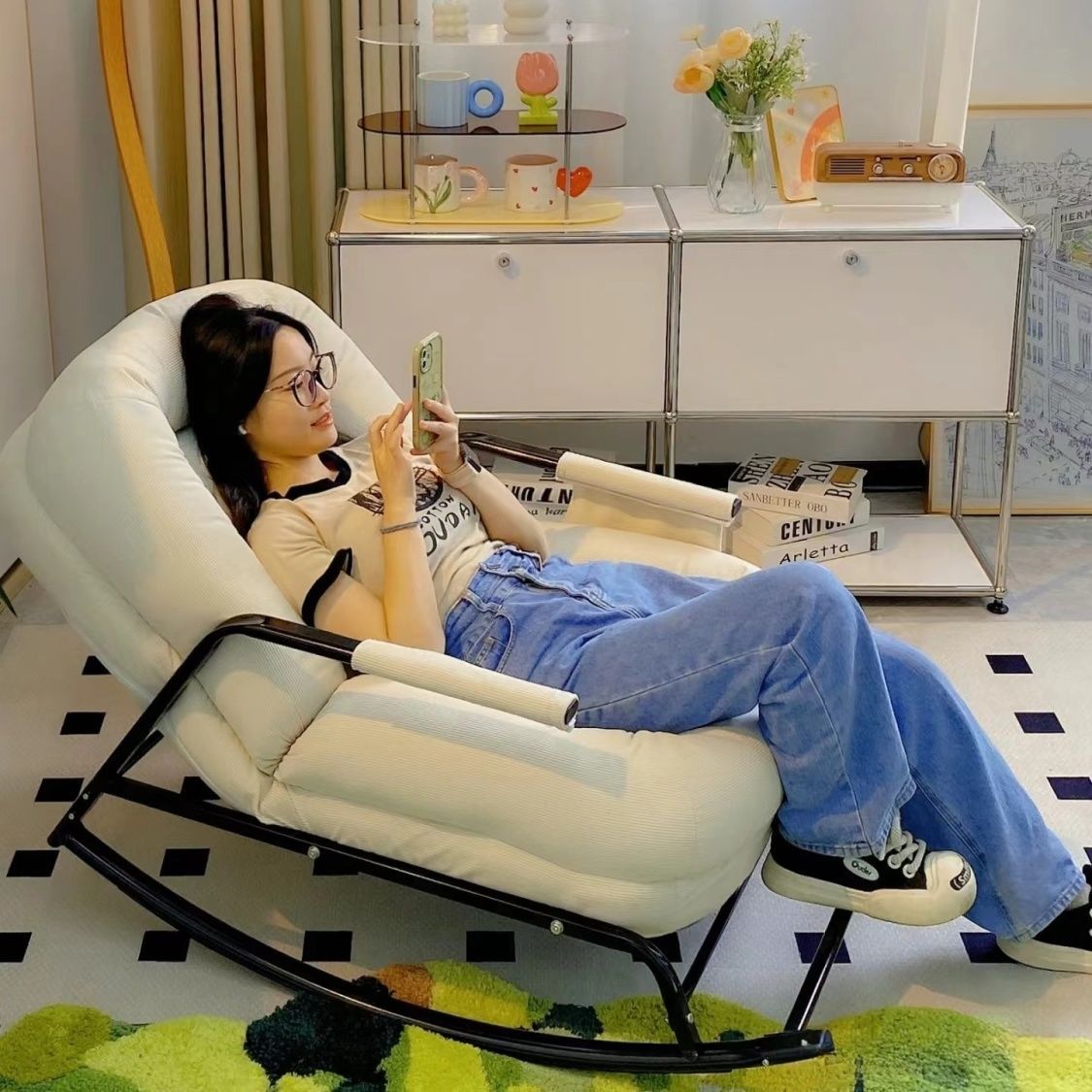 Lazy Rocking Chair, Lazy Sofa, Home Balcony Leisure Living Room Nap Chair, Single Nap Lounge Chair, Leisure Rocking Chair