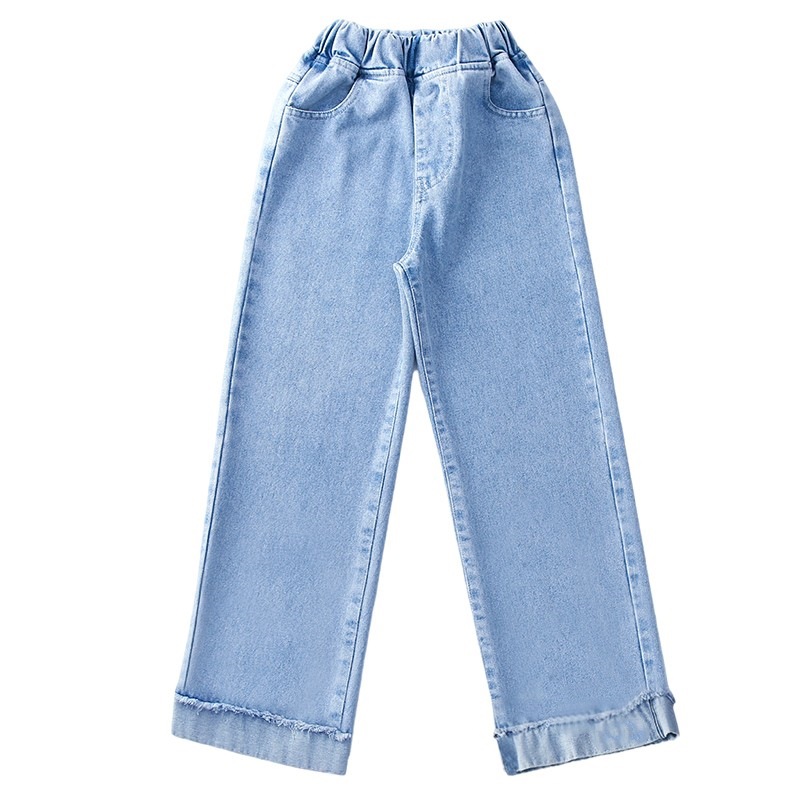 Girls' Straight-Leg Jeans Spring and Autumn Western Style Little Girl's Large Children's Autumn Casual Loose Children's Wear Wide-Leg Pants