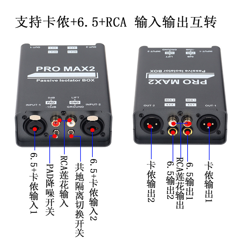 2-Way Audio Isolator, Audio Current Noise Eliminator, Xlr 6.5 Rca Mixer, Dedicated for Live Streaming