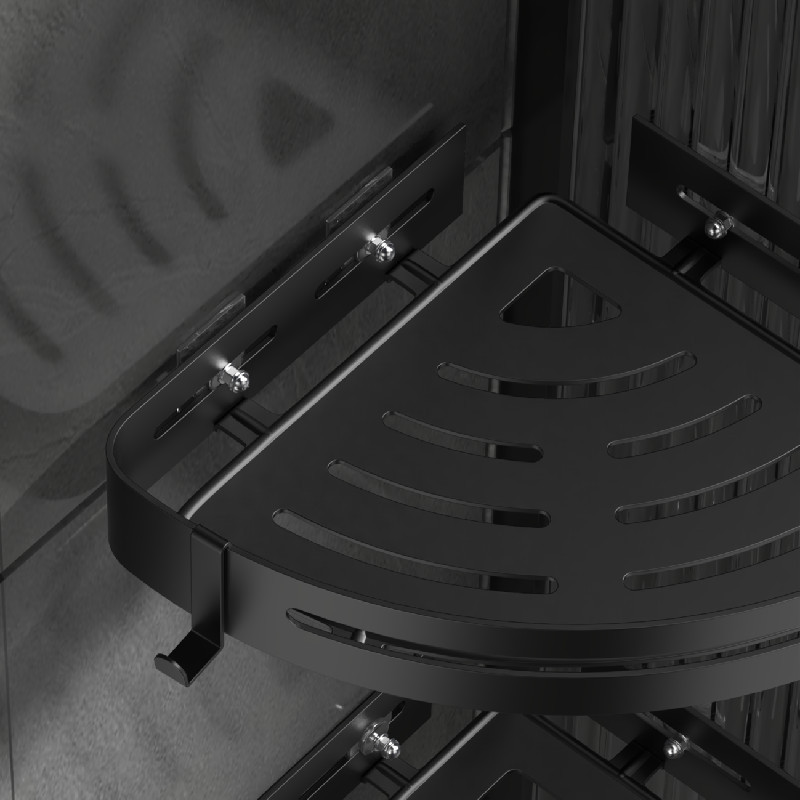 304 stainless steel bathroom tripod rack non-perforated toilet corner shelf wall-mounted black storage rack