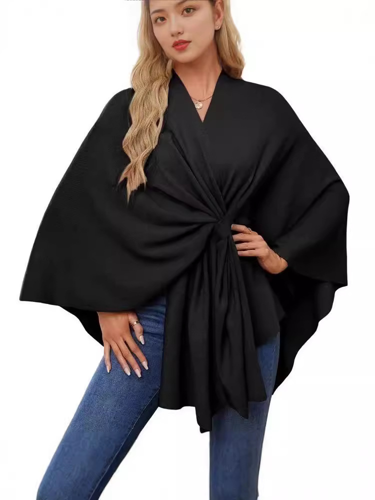 2024 Independent Station Amazon Cross-Border Export Women's New Autumn and Winter Loose V Neck Shawl Cloak Western Style Jacket