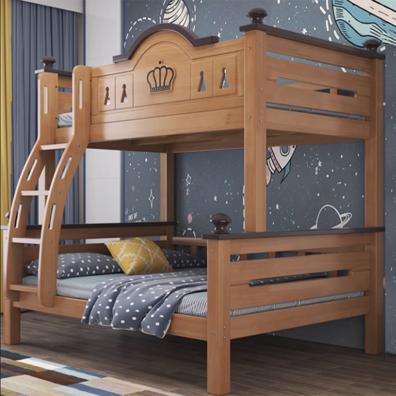 Двухъярусная кровать из массива дерева, для взрослых и детей, для маленьких квартир