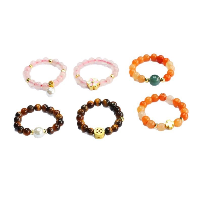 As soon as Yu natural pink crystal ring tiger eye stone gold silk jade elastic finger ring national tide live wholesale CB5031801