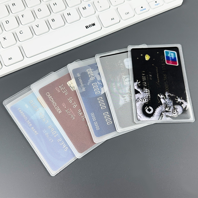 in stock PVC Transparent ID Card Cover Wholesale Flat Mouth Frosted Bank Bus Card Cover Protective Cover