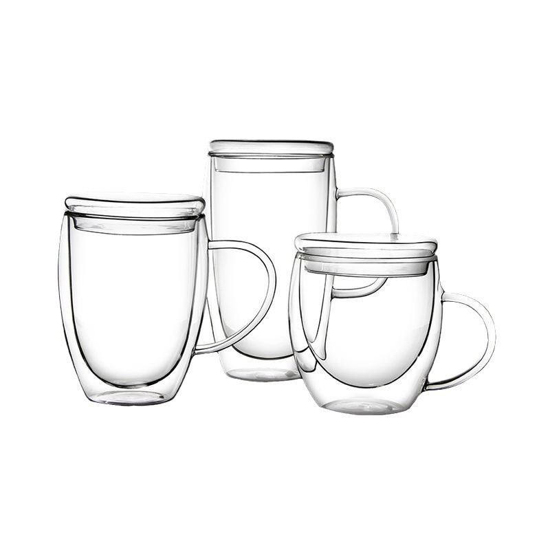 Household double-layer transparent glass water cup creative heat-resistant flower tea cup heat insulation cup cold drink milk juice coffee cup
