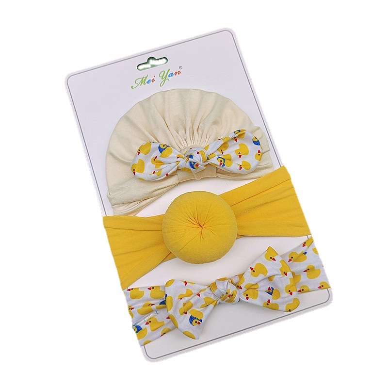 Baby Hat Hair Band Set European and American Children's Indian Hat Donut Hair Band Printed Rabbit Ear Hair Band 3 Piece Set