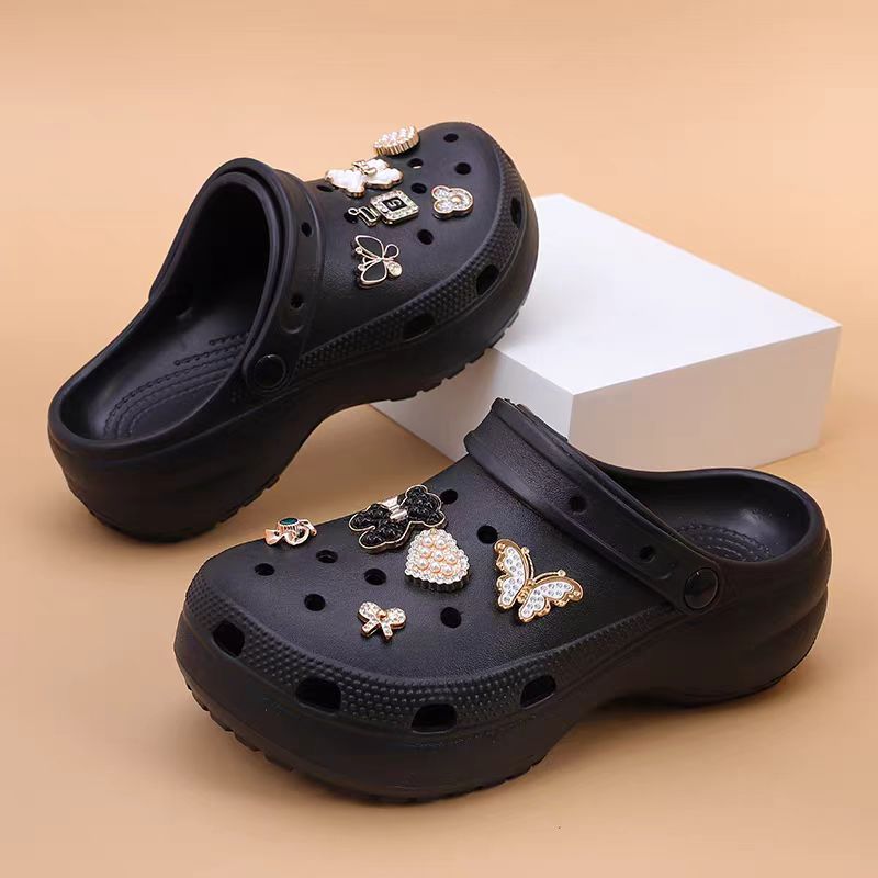 Women's Summer Hole Shoes Fashionable Thick-soled Breathable Baotou Slippers Soft-soled Comfortable Non-slip Height-increasing Seaside Beach Shoes