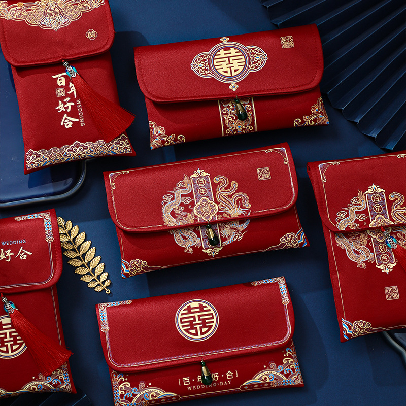 Engagement Change of Mouth Fabric Red Envelope 10,000 Yuan Red Envelope Engagement Wedding Red Envelope Bag Engagement Supplies Gift Money Wedding Special