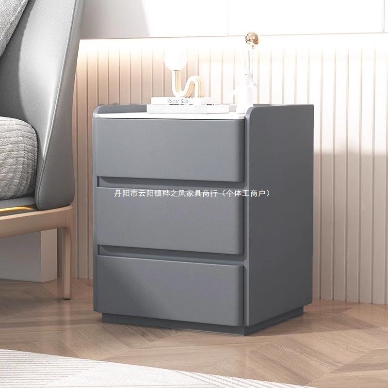 Three-layer Drawer Rock Board Solid Wood Floor-standing Bedside Table Modern Simple Elevate Storage Bedroom Cream Storage Cabinet