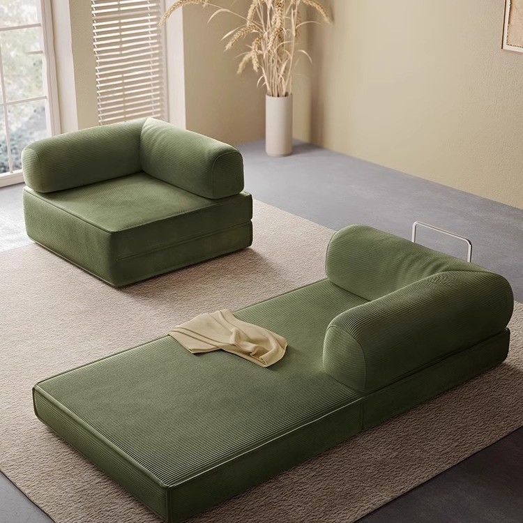 Antique Fabric Sofa Module Small Apartment Living Room Double Three-Person Straight-Row Retro Folding Dual-Use Pudding Sofa Bed