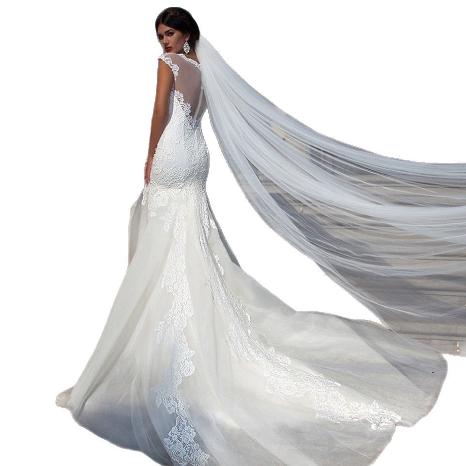 3 meters long 2-layer tail yarn plain yarn wholesale with hair comb simple wedding dress wedding party travel photo