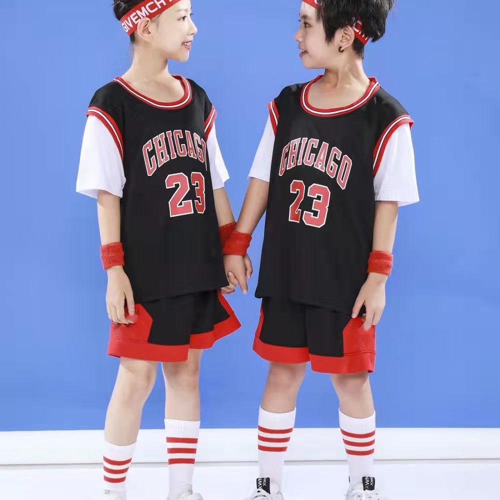 Parent-Child Adult Children suit Fake Two-Piece Junior High School Basketball Suit Kindergarten Performance Training Primary and Secondary School Students Short Sleeve