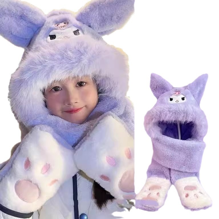 Children's Star Dailu Hat Scarf One 2024 New Autumn and Winter Plush Gloves Winter Scarf Girls