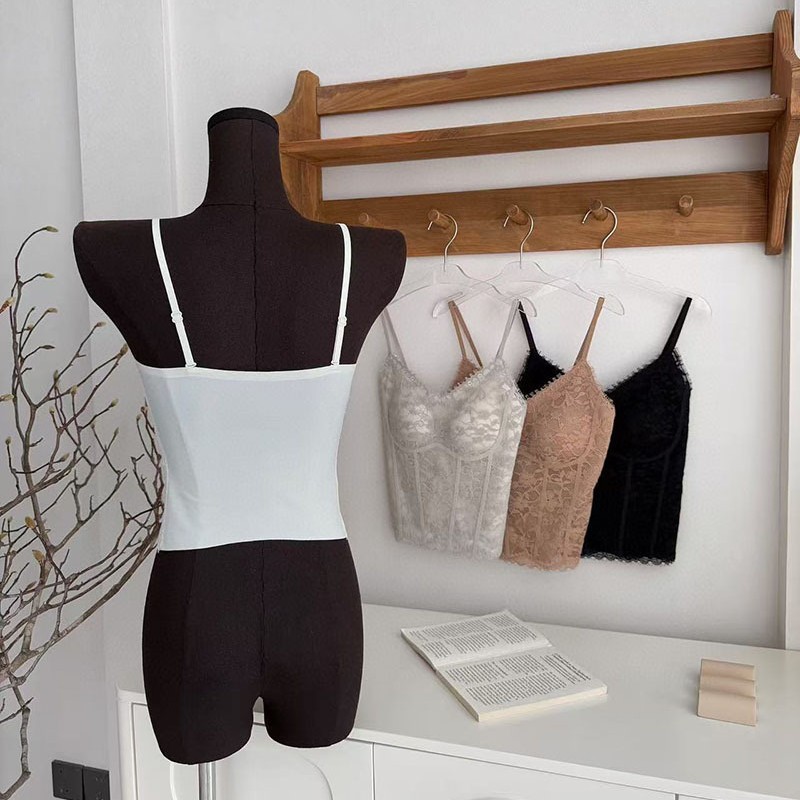 Pure Desire Retro Floral Vest Bra Belt Chest Pad Beautiful Back Underwear V-Neck Light Luxury Vest Line Lace Sling Cross-border