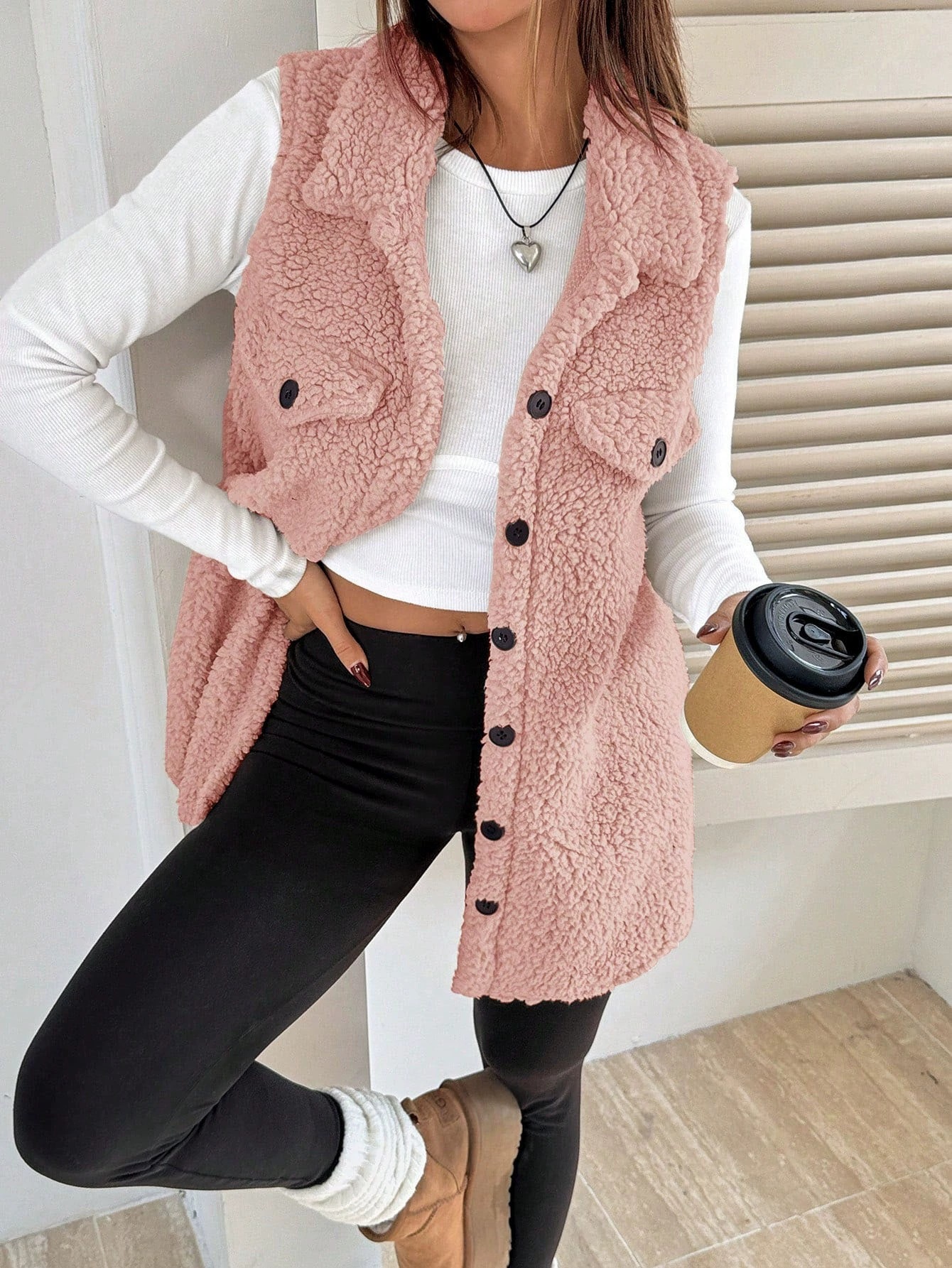 2025 Cross-Border Amazon New Autumn and Winter Lapel Plush Vest Jacket Loose Elegant Commuter Imitation Cashmere Women