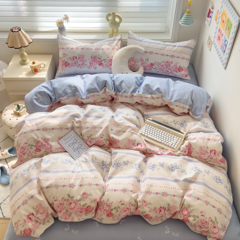 Class A Maternal and Infant Grade ins Fresh Cotton Sanding Four-piece Set Skin-friendly Bed Sheet Wash Cotton Quilt Cover Dormitory Three-piece Set