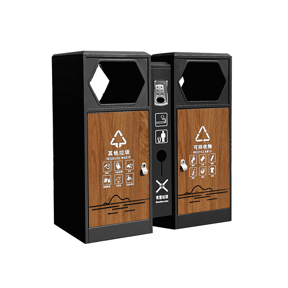 Outdoor Stainless Steel Classified Trash Bin Community Park Scenic Area Sanitation Garbage Box Commercial Outdoor Double Barrel Trash Bin