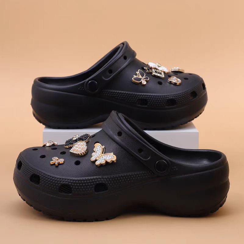 Women's Summer Hole Shoes Fashionable Thick-soled Breathable Baotou Slippers Soft-soled Comfortable Non-slip Height-increasing Seaside Beach Shoes