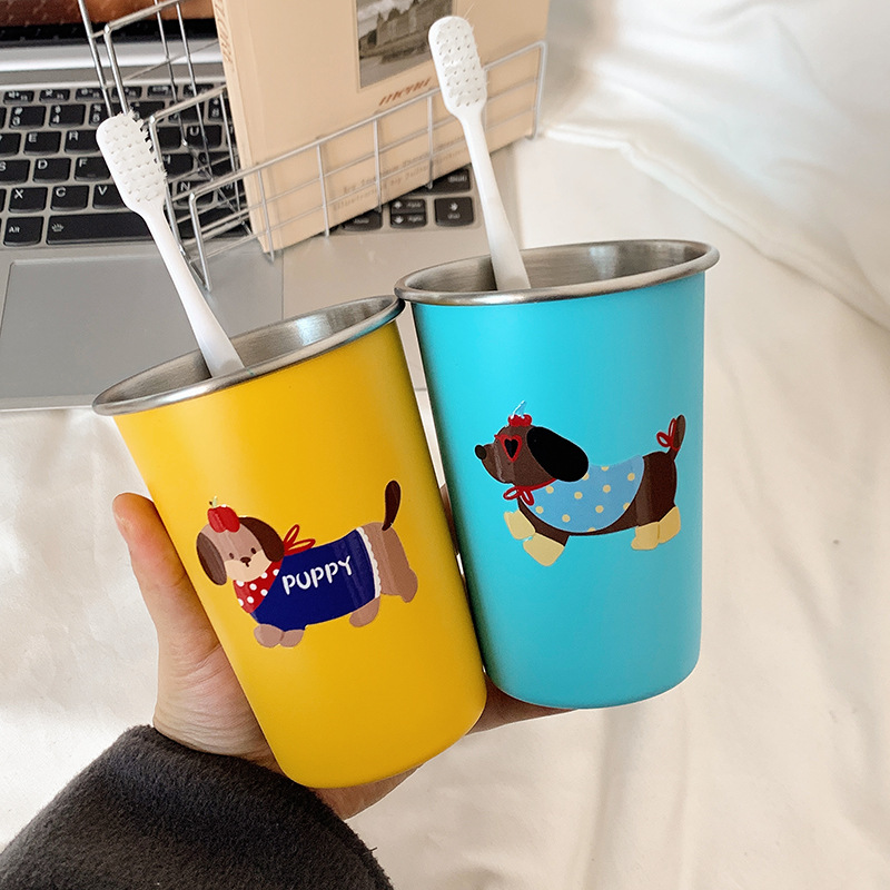 Стакан для полоскания рта 304 из нержавеющей стали, милый, простой, для дома, пара, мультяшный, креативный стакан для зубной щетки