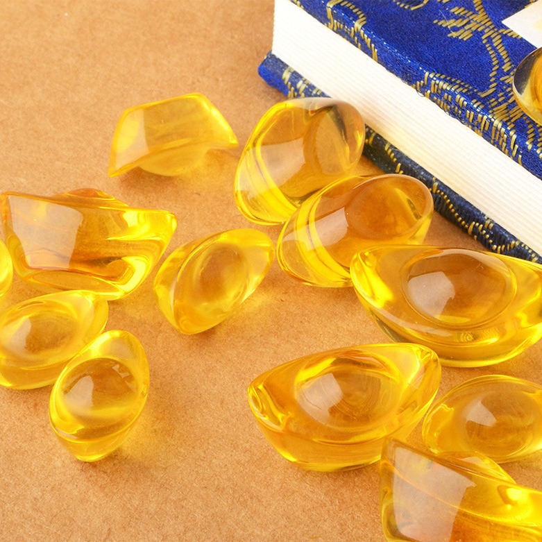 Golden Yellow Ingot Glass Ingot Artificial Glass Crystal Decoration Living Room Desktop Ornaments Rice Tank Cornucopia Decoration