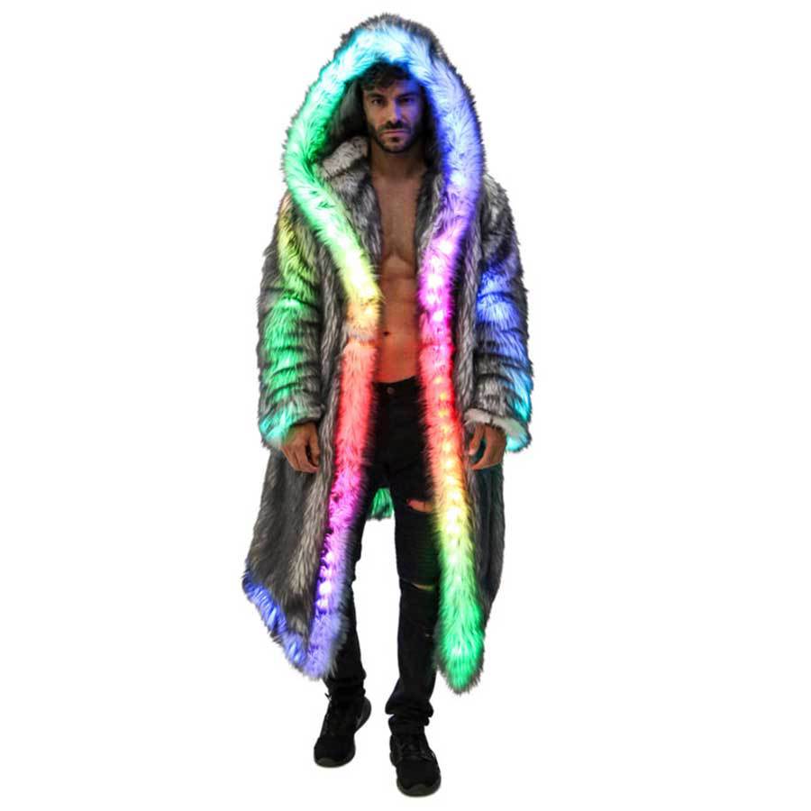 Carnival performance Party clothing Men's European and American cosplay hooded LED electric syllable clothing imitation fur coat