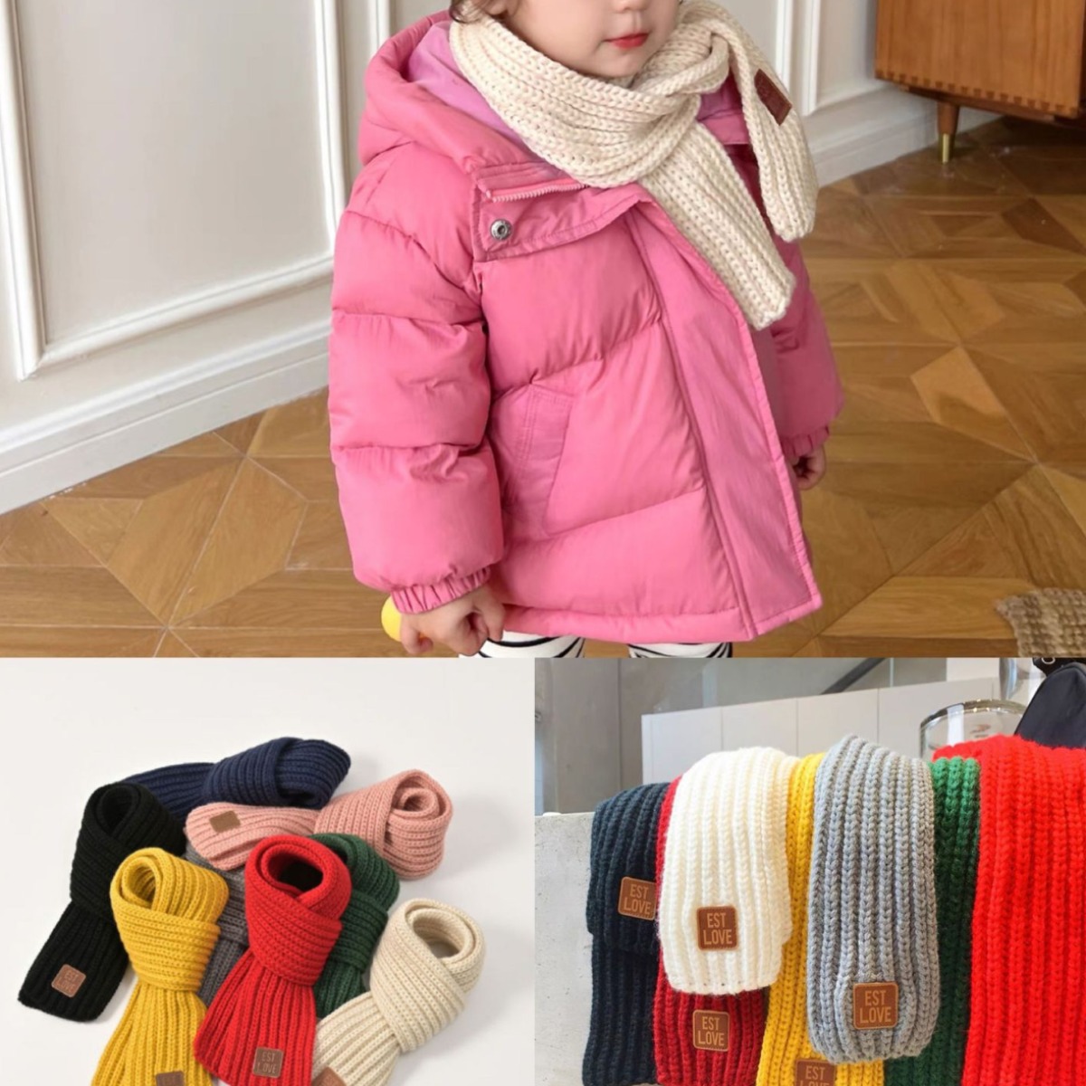 New Kidsren's Scarf Small Scarf Label Scarf Woolen Scarf Korean Style Apron Kids Scarf Logo Kindergarten