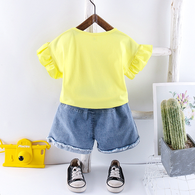 Children's clothing summer cute girls short sleeve suit baby Korean Cartoon Summer Shorts two-piece suit batch generation Foreign