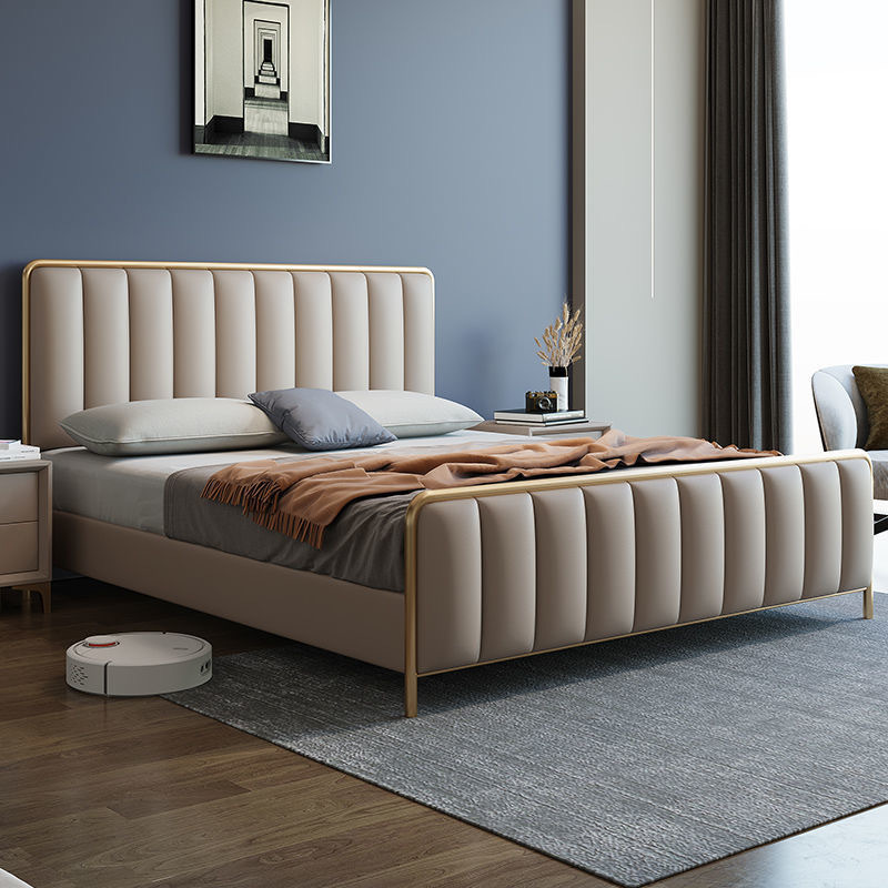 Leather Bed Modern Simple Style Direct Selling Light Luxury Leather Art Bed Modern Simple Soft Bed Double Master Bedroom Wedding Bed