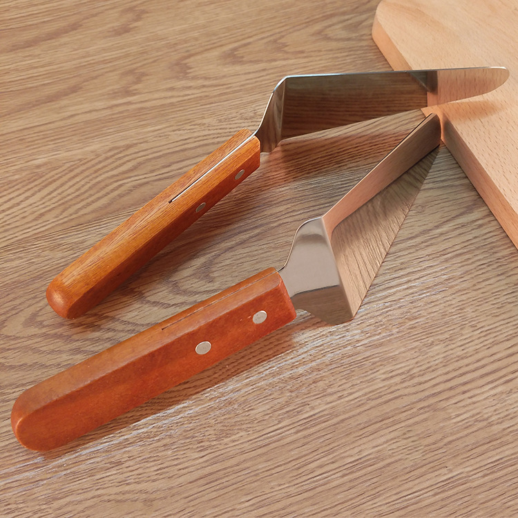 New Baking Special Wooden Handle Stainless Steel Cheese Spatula Cross-Border Multi-Functional Triangular Folding Cake Spatula Pizza Spatula