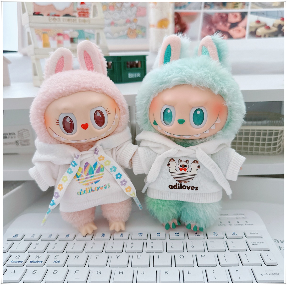 17cm Labubu Labubu Doll Coat 10cm Cotton Doll Mickey Family Black and White Grey Fashionable Sweater Hoodie Pants