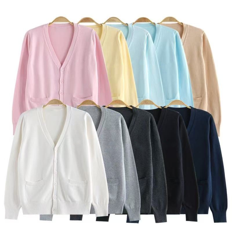 Свитер-кардиган Jk униформа с коротким рукавом оптом, базовый стиль, женская осенняя и зимняя японская прэппи вязаная одежда с V-образным вырезом