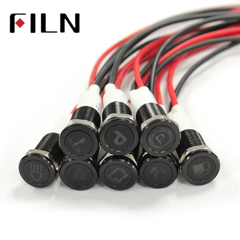 10mm signed metal indicator light 12V220V flat head signal light LED silver white plated black auto and motorcycle parts modification