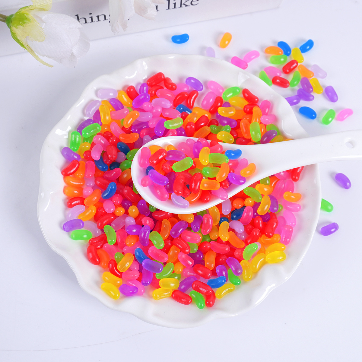Small Artificial Gummy Rainbow Candy Model Pvc Dessert House Candy Jelly Bean Decorative Ornaments Artificial Food Accessories