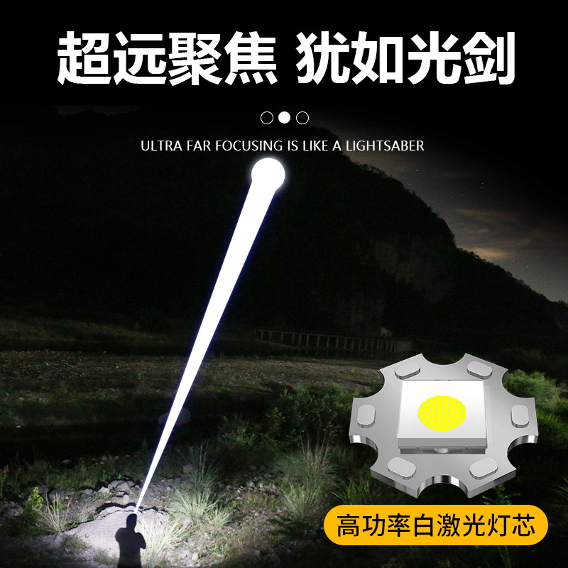 Cross-border new white laser high-power aluminum head heat dissipation telescopic zoom laser gun charging treasure digital display flashlight