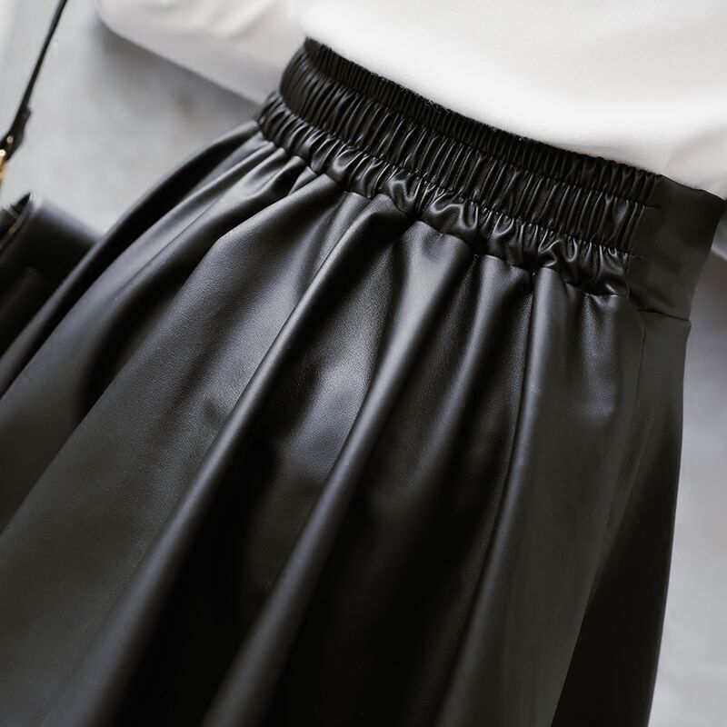 New Autumn and Winter Skirts for Women, Korean Style Pu Leather Skirts, High-Waisted, Slim, Fashionable, A-Line Large Size, Fluffy Short Skirts, Pleated Skirts