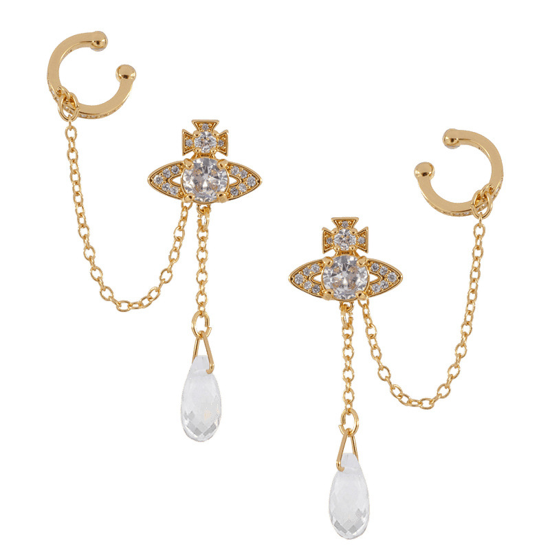 Empress of the West Water Drop Shape Gold and Silver Ear Clip Crystal Punk Personality Girls Horseshoe Shape Ear Clip