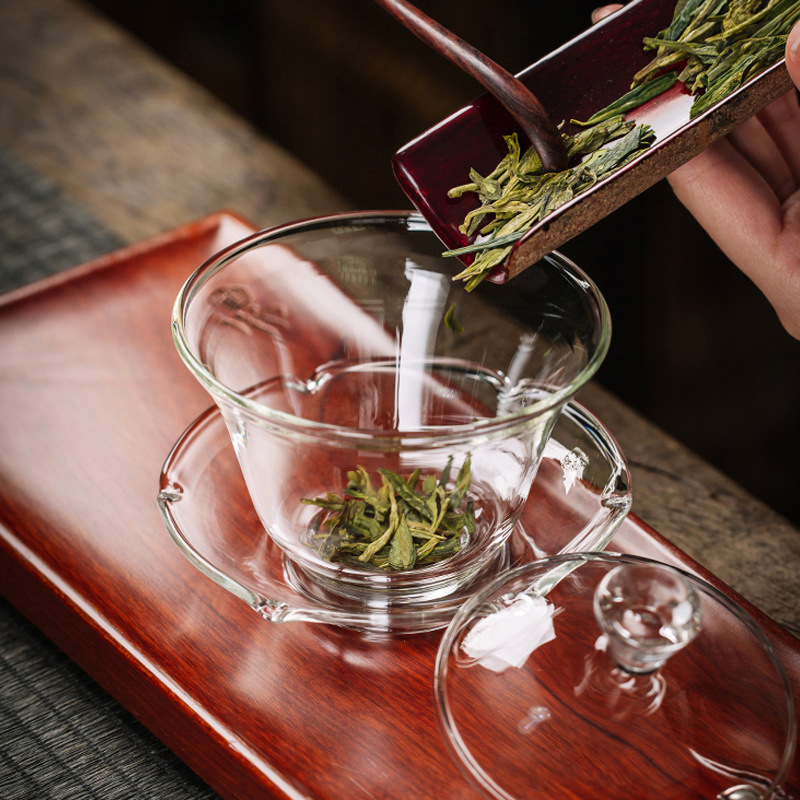 Sancai Cup Multi-Color Household Kung Fu Tea Set Cold and Heat Resistant Simple Tea Bowl High Borosilicate Glass Tea Cup Lid Bowl