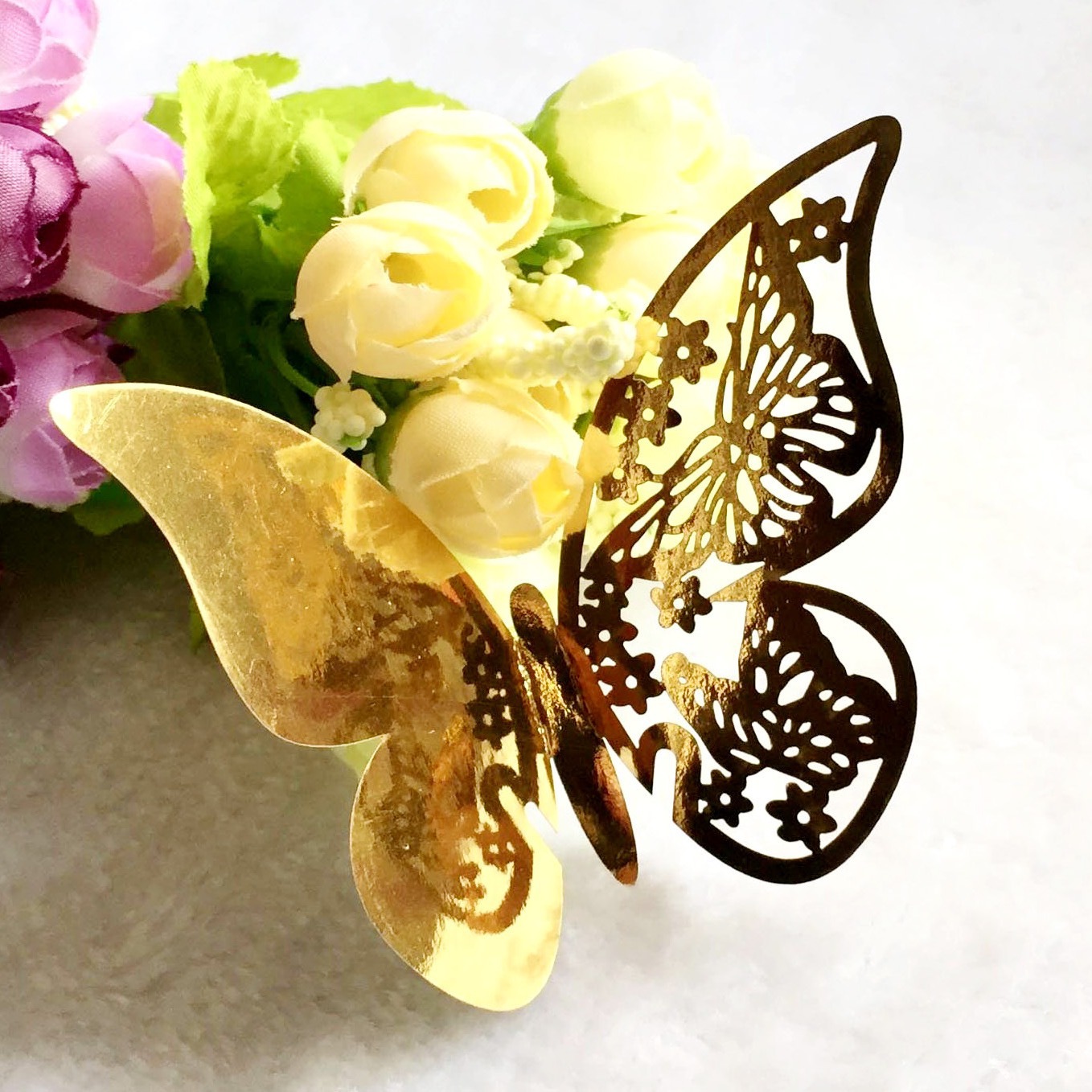 Amazon Hollow Butterfly Cup Card White Butterfly Seat Card Laser Card 3D Wall Sticker Decorative Paper Card